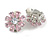 Pink/Clear Cz Flower Clip On Earrings in Silver Tone - 17mm Diameter - view 6