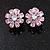 Pink/Clear Cz Flower Clip On Earrings in Silver Tone - 17mm Diameter - view 3
