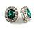 Green/Clear Crystal Oval Clip On Earrings In Silver Tone - 18mm Tall