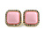 Acrylic Pink with Crystal Element Square Stud Earrings in Gold Tone - 20mm Tall