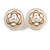 Retro Round Button Shape with Rose Flower Motif Stud Earrings in White - 25mm D