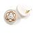 Retro Round Button Shape with Rose Flower Motif Stud Earrings in White - 25mm D - view 2