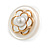 Retro Round Button Shape with Rose Flower Motif Stud Earrings in White - 25mm D - view 4