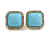 Acrylic Sky Blue with Crystal Element Square Stud Earrings in Gold Tone - 20mm Tall