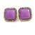 Acrylic Purple with Crystal Element Square Stud Earrings in Gold Tone - 20mm Tall