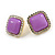 Acrylic Purple with Crystal Element Square Stud Earrings in Gold Tone - 20mm Tall - view 6