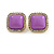 Acrylic Purple with Crystal Element Square Stud Earrings in Gold Tone - 20mm Tall - view 5