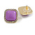 Acrylic Purple with Crystal Element Square Stud Earrings in Gold Tone - 20mm Tall - view 2