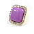 Acrylic Purple with Crystal Element Square Stud Earrings in Gold Tone - 20mm Tall - view 7