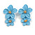 Light Blue Double Flower Drop Earrings in Matt Finish - 50mm Long