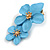 Light Blue Double Flower Drop Earrings in Matt Finish - 50mm Long - view 4