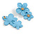 Light Blue Double Flower Drop Earrings in Matt Finish - 50mm Long - view 5