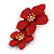 Red Double Flower Drop Earrings in Matt Finish - 50mm Long - view 4