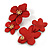 Red Double Flower Drop Earrings in Matt Finish - 50mm Long - view 5