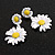 Matt White/Yellow Daisy Flower Drop Earrings - 40mm L - view 3