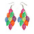 Multicoloured Enamel Multi Leaf Dangle Earrings - 75mm Drop - view 2