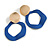 Off Round Textured Curvy Hoop Earrings in Gold Tone (Royal Blue Matt Finish) - 50mm Long