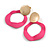 Off Round Textured Curvy Hoop Earrings in Gold Tone (Hot Pink Matt Finish) - 50mm Long