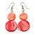 Double Bead Shell Drop Earrings In Silver Tone/ Red/Carrot (Natural Irregularities) - 55mm Long