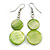 Lime Green Double Shell Drop Earrings In Silver Tone - 55mm Long