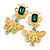 Statement Crystal Butterfly Drop Earrings in Bright Gold Tone - 65mm Long