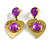 Romantic Heart with Purple Glass Bead Drop Earrings in Gold Tone - 55mm Long - view 2