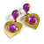 Romantic Heart with Purple Glass Bead Drop Earrings in Gold Tone - 55mm Long - view 4