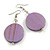 Purple Wood Coin Drop Earrings - 60mm L/ 30mm D