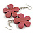 Pink Wood Flower Drop Earrings - 60mm L - view 2