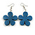 Blue Wood Flower Drop Earrings - 60mm L - view 4