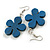 Blue Wood Flower Drop Earrings - 60mm L - view 2