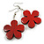 Red Wood Flower Drop Earrings - 60mm L