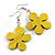 Yellow Wood Flower Drop Earrings - 60mm L