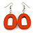 Orange Painted Wood O-Shape Drop Earrings - 60mm L