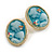 Oval Teal Blue Acrylic Crystal Cameo Stud Earrings in Gold Tone - 25mm Tall - view 2
