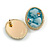 Oval Teal Blue Acrylic Crystal Cameo Stud Earrings in Gold Tone - 25mm Tall - view 4