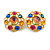 Multicoloured Glass Bead Round Stud Earrings in Gold Tone - 30mm D - view 4