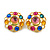 Multicoloured Glass Bead Round Stud Earrings in Gold Tone - 30mm D - view 2