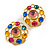 Multicoloured Glass Bead Round Stud Earrings in Gold Tone - 30mm D