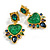 Statement Acrylic/Crystal Heart Drop Earrings in Gold Tone (Green/Blue/Purple Colours) - 50mm Long - view 2