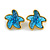 Large Blue Acrylic Starfish Clip On Earrings in Gold Tone - 35mm Across