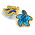 Large Blue Acrylic Starfish Clip On Earrings in Gold Tone - 35mm Across - view 2
