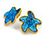 Large Blue Acrylic Starfish Clip On Earrings in Gold Tone - 35mm Across - view 5
