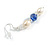 White Freshwater Pearl and Blue Glass Bead Drop Earrings with 925 Sterling Silver Hook - 50mm L - view 5