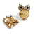 Vintage Inspired Crystal Owl Stud Earrings in Gold Tone -18mm Tall - view 2