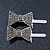 Pair Of Light Grey Pave Set Swarovski Crystal 'Bow' Magnetic Hair Slides In Rhodium Plating - 40mm Length - view 7