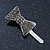 Pair Of Light Grey Pave Set Swarovski Crystal 'Bow' Magnetic Hair Slides In Rhodium Plating - 40mm Length - view 8