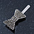 Pair Of Light Grey Pave Set Swarovski Crystal 'Bow' Magnetic Hair Slides In Rhodium Plating - 40mm Length - view 5