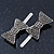 Pair Of Light Grey Pave Set Swarovski Crystal 'Bow' Magnetic Hair Slides In Rhodium Plating - 40mm Length - view 9