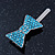 Pair Of Light Blue Pave Set Swarovski Crystal 'Bow' Magnetic Hair Slides In Rhodium Plating - 40mm Length - view 7